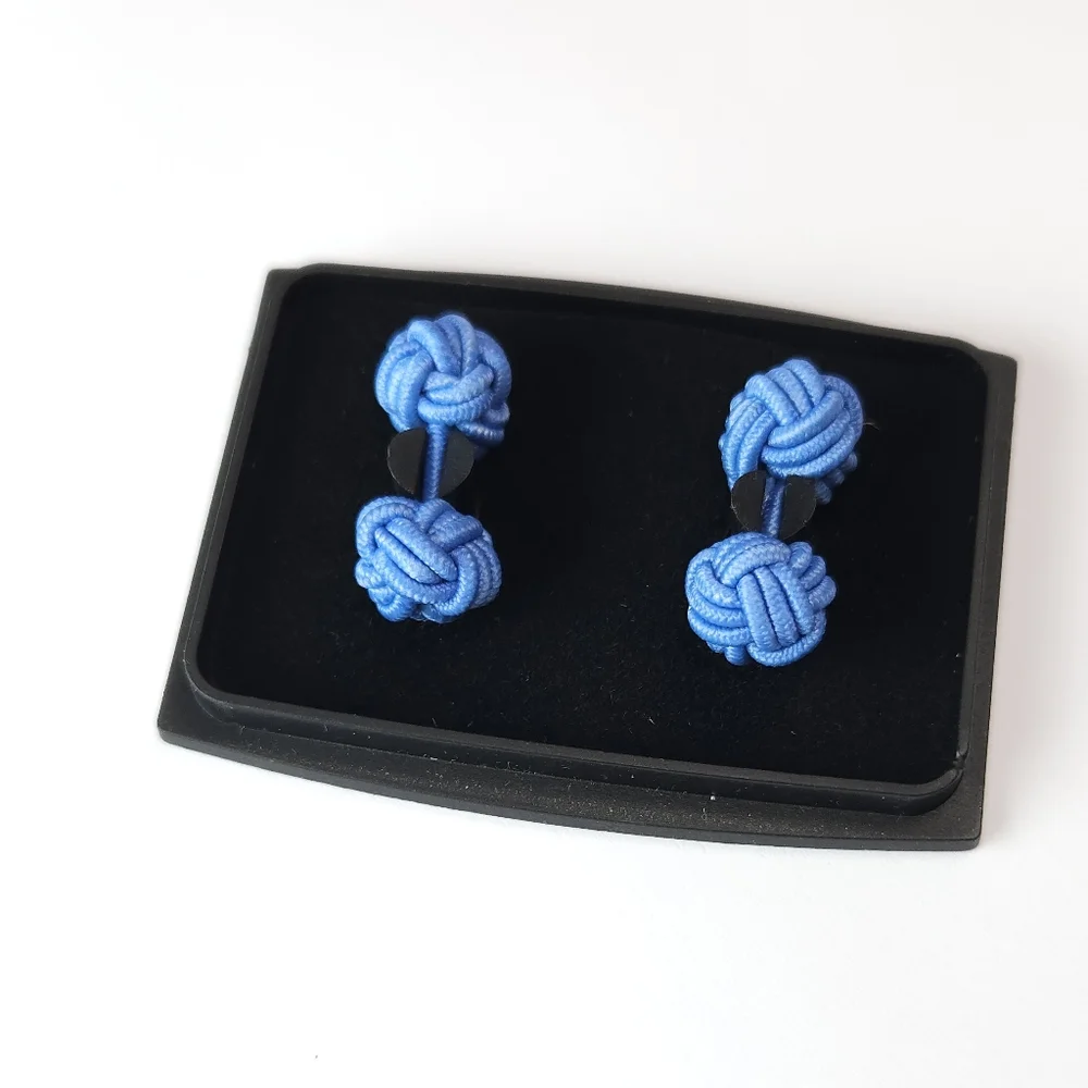 Vintage Baby Blue Silk Knit Cuff Links in Original Box